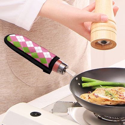 Green Pink And White Argyle Print Skillet Handle Cover