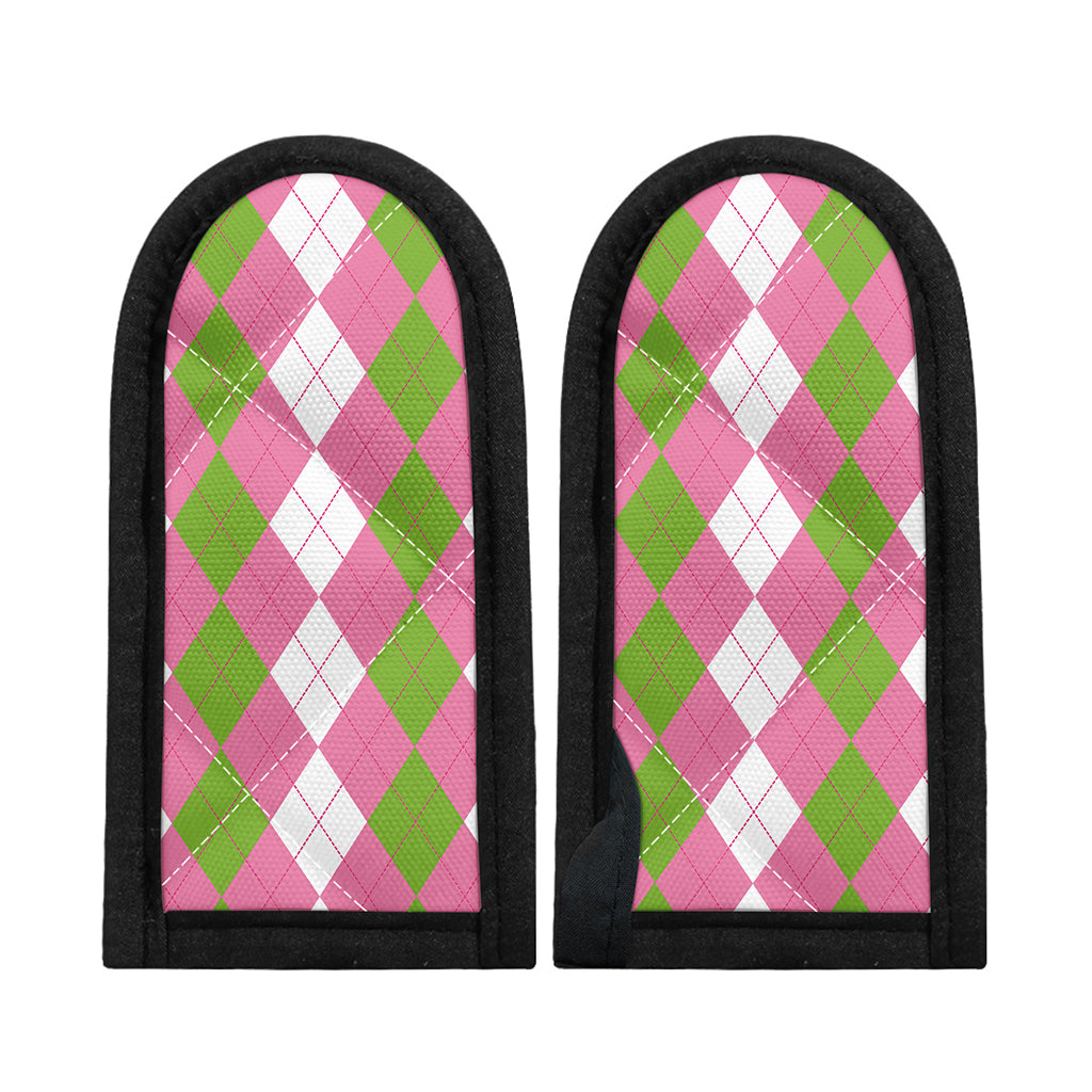 Green Pink And White Argyle Print Skillet Handle Cover