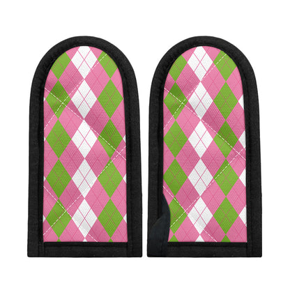 Green Pink And White Argyle Print Skillet Handle Cover
