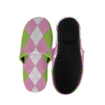 Green Pink And White Argyle Print Slippers