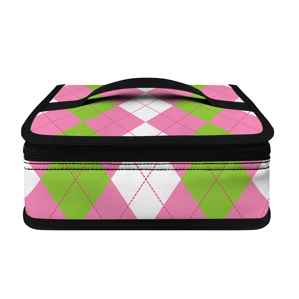 Green Pink And White Argyle Print Small Lunch Bag