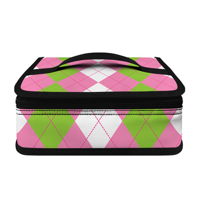 Green Pink And White Argyle Print Small Lunch Bag