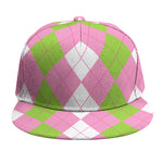 Green Pink And White Argyle Print Snapback Cap