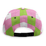 Green Pink And White Argyle Print Snapback Cap