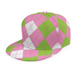 Green Pink And White Argyle Print Snapback Cap