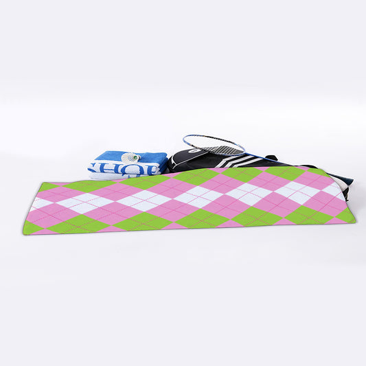 Green Pink And White Argyle Print Sports Towel