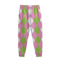 Green Pink And White Argyle Print Sweatpants