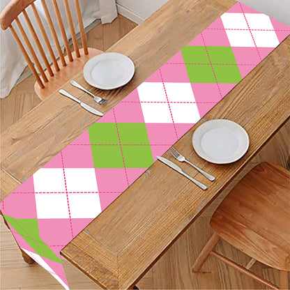 Green Pink And White Argyle Print Table Runner