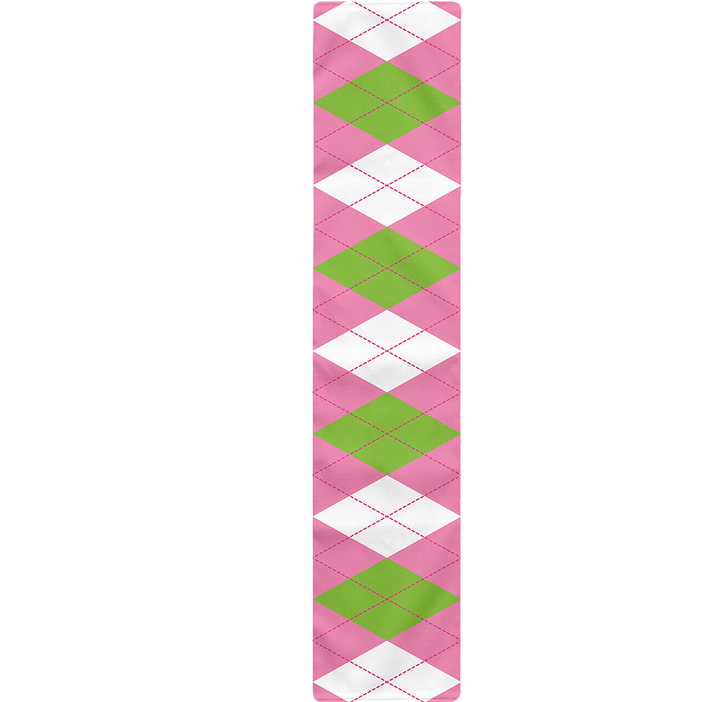 Green Pink And White Argyle Print Table Runner