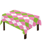 Green Pink And White Argyle Print Tablecloth