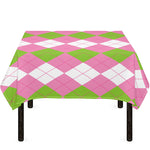 Green Pink And White Argyle Print Tablecloth