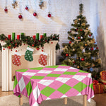 Green Pink And White Argyle Print Tablecloth
