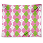Green Pink And White Argyle Print Tapestry