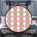 Green Pink And White Argyle Print Tire Cover