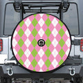 Green Pink And White Argyle Print Tire Cover With Camera Hole