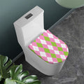 Green Pink And White Argyle Print Toilet Lid Cover