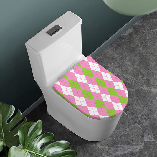 Green Pink And White Argyle Print Toilet Lid Cover