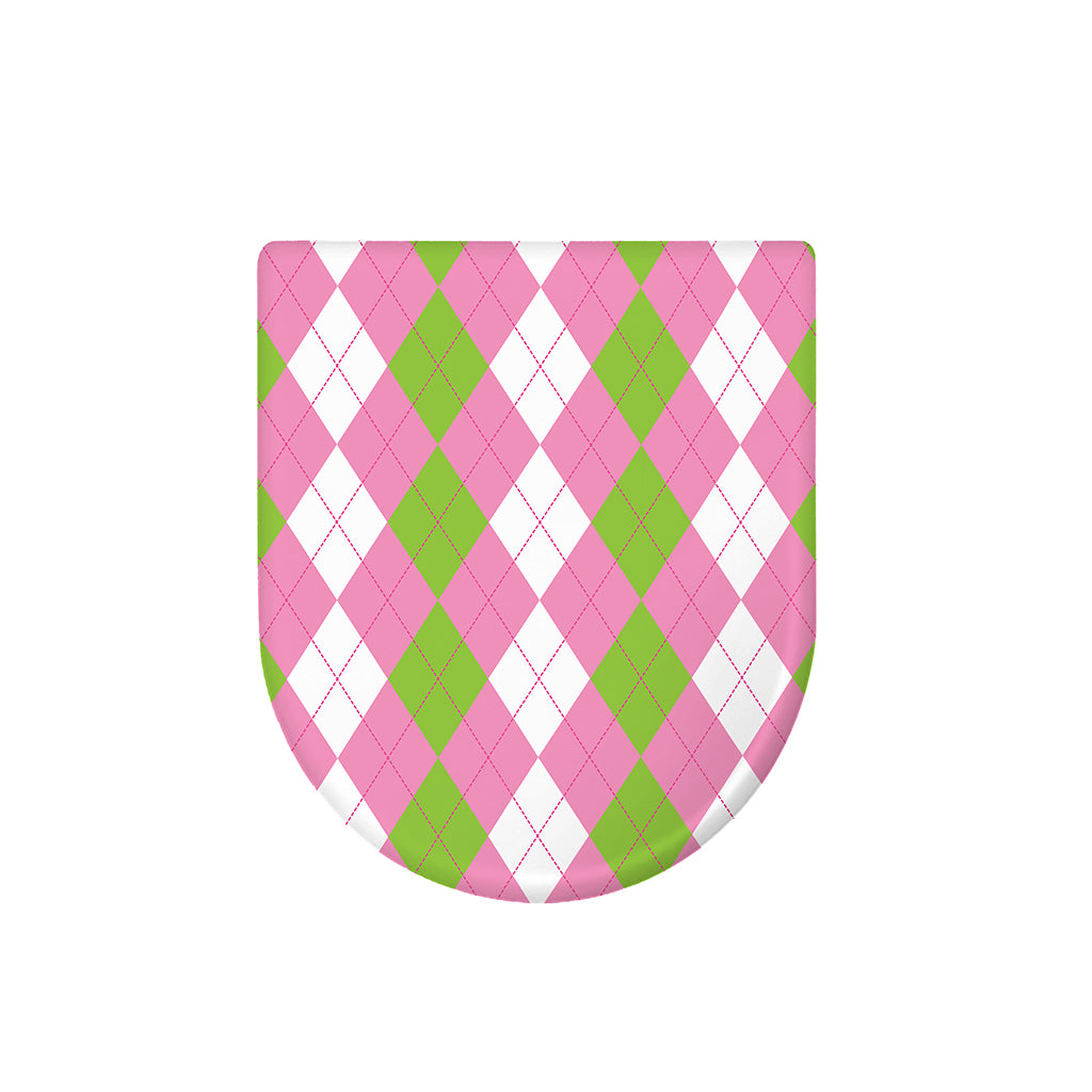 Green Pink And White Argyle Print Toilet Lid Cover