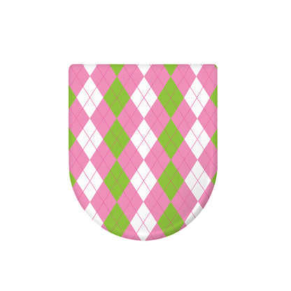 Green Pink And White Argyle Print Toilet Lid Cover
