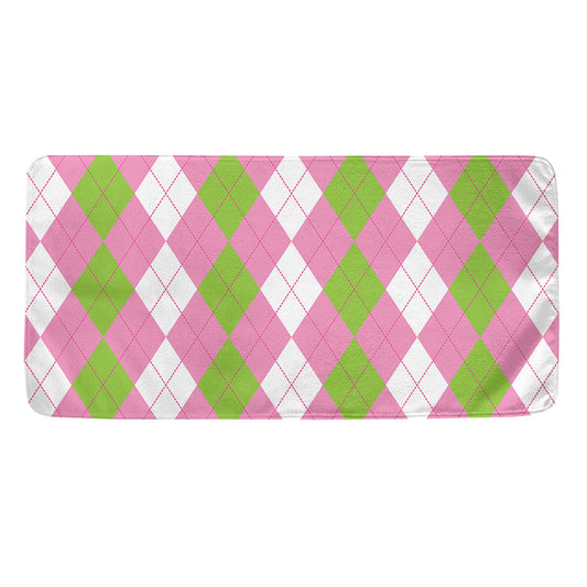 Green Pink And White Argyle Print Towel