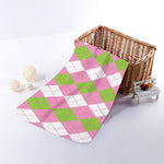 Green Pink And White Argyle Print Towel