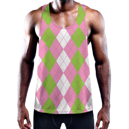 Green Pink And White Argyle Print Training Tank Top