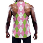Green Pink And White Argyle Print Training Tank Top