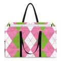 Green Pink And White Argyle Print Utility Tote Bag