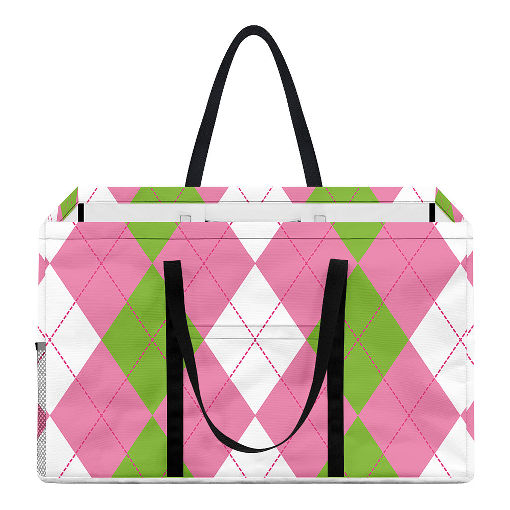 Green Pink And White Argyle Print Utility Tote Bag