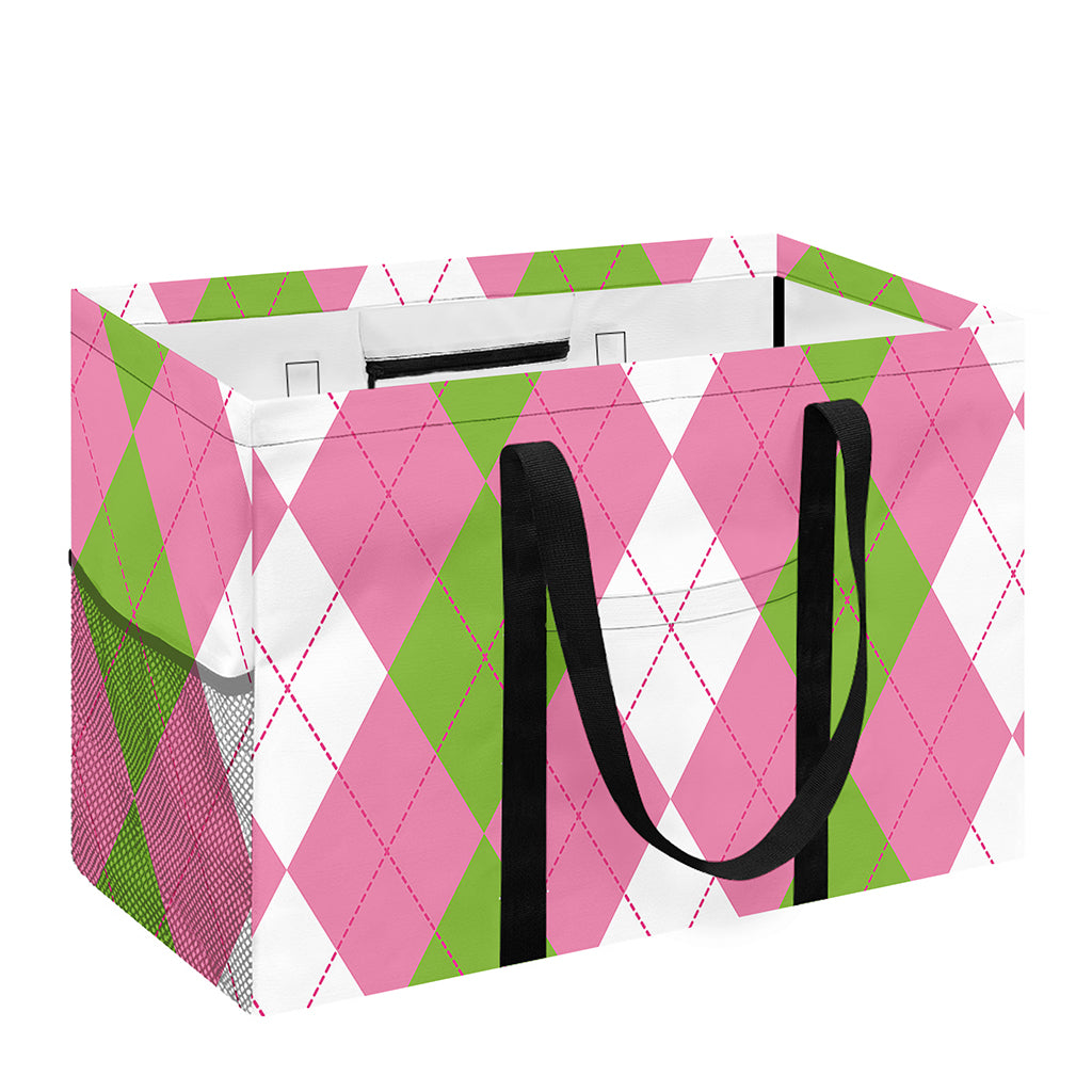 Green Pink And White Argyle Print Utility Tote Bag