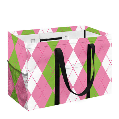 Green Pink And White Argyle Print Utility Tote Bag