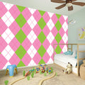 Green Pink And White Argyle Print Wall Sticker