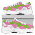 Green Pink And White Argyle Print White Chunky Shoes