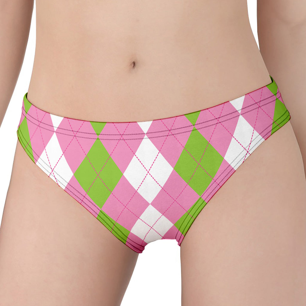 Green Pink And White Argyle Print Women's Panties