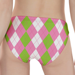 Green Pink And White Argyle Print Women's Panties