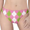 Green Pink And White Argyle Print Women's Thong