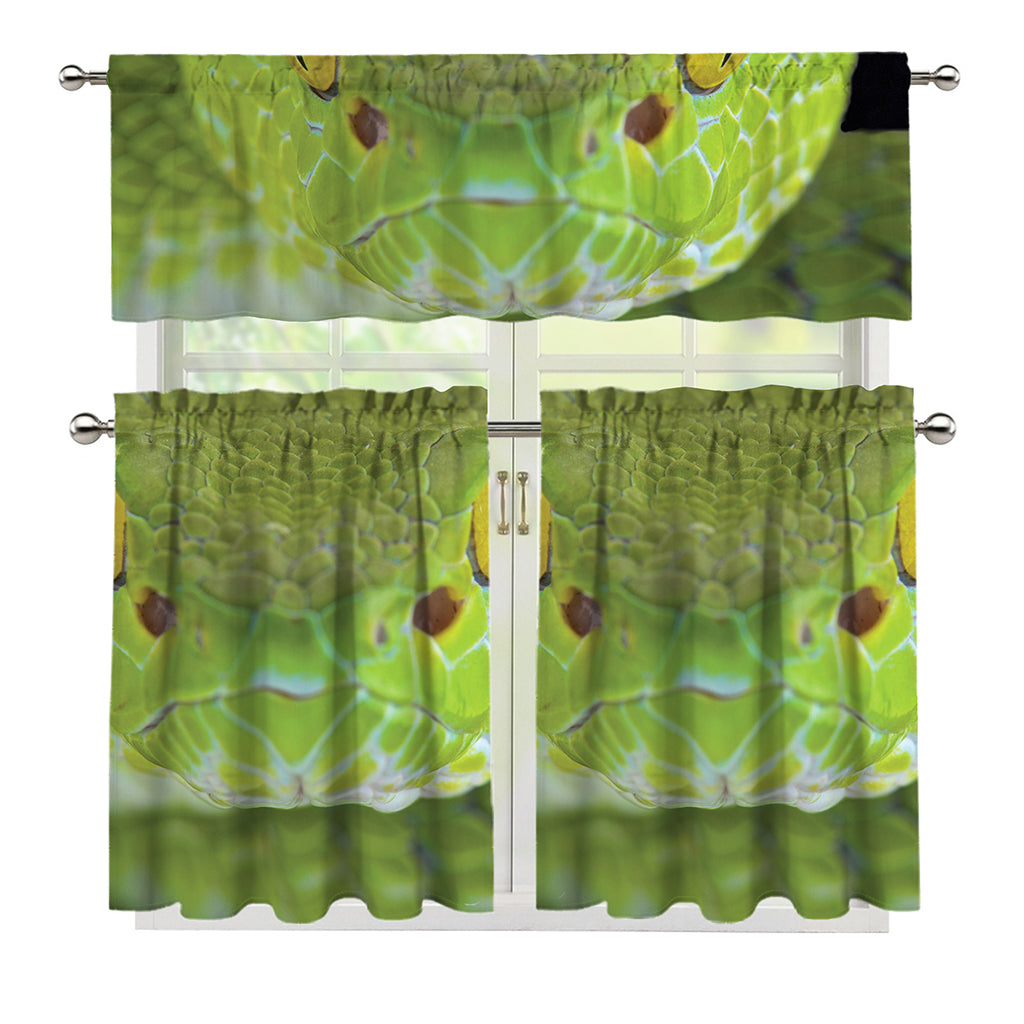 Green Pit Viper Print 3 Piece Kitchen Curtains