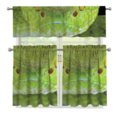 Green Pit Viper Print 3 Piece Kitchen Curtains