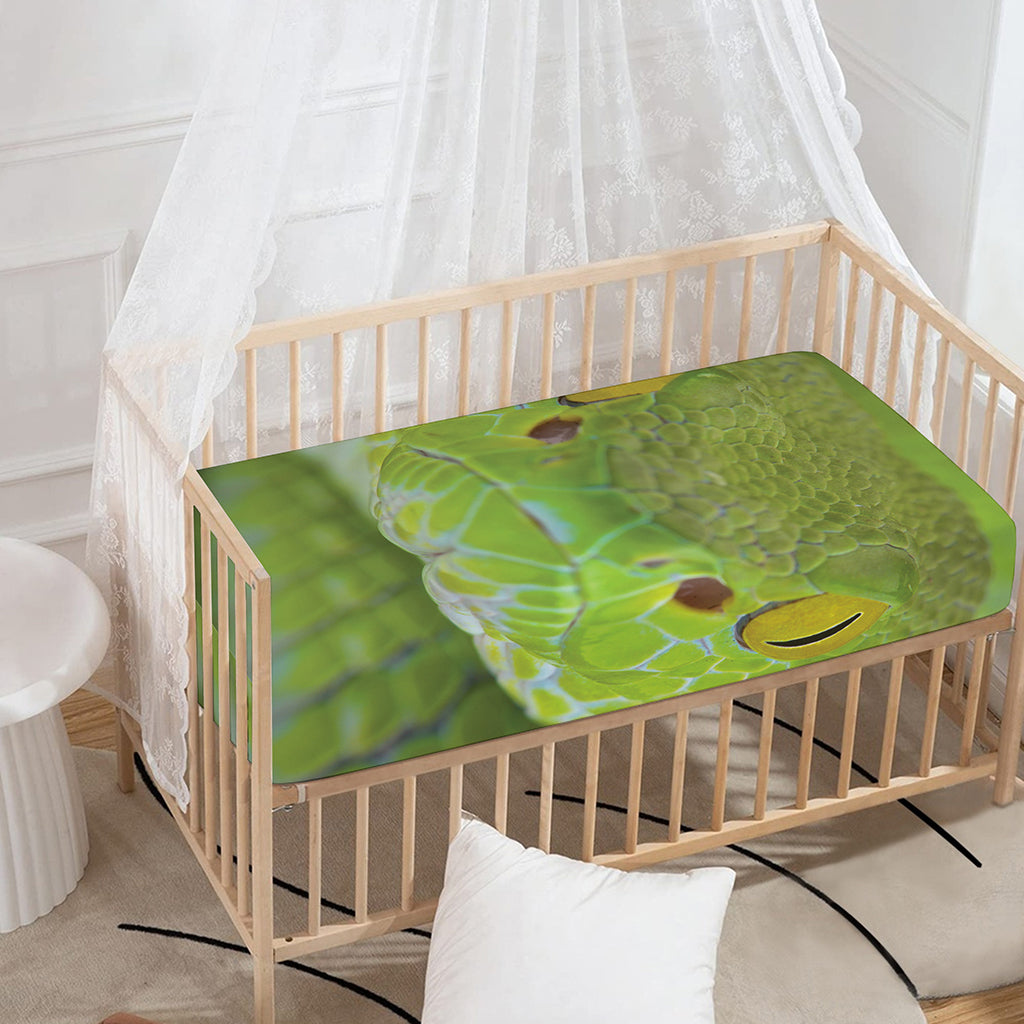 Green Pit Viper Print Baby Crib Sheet
