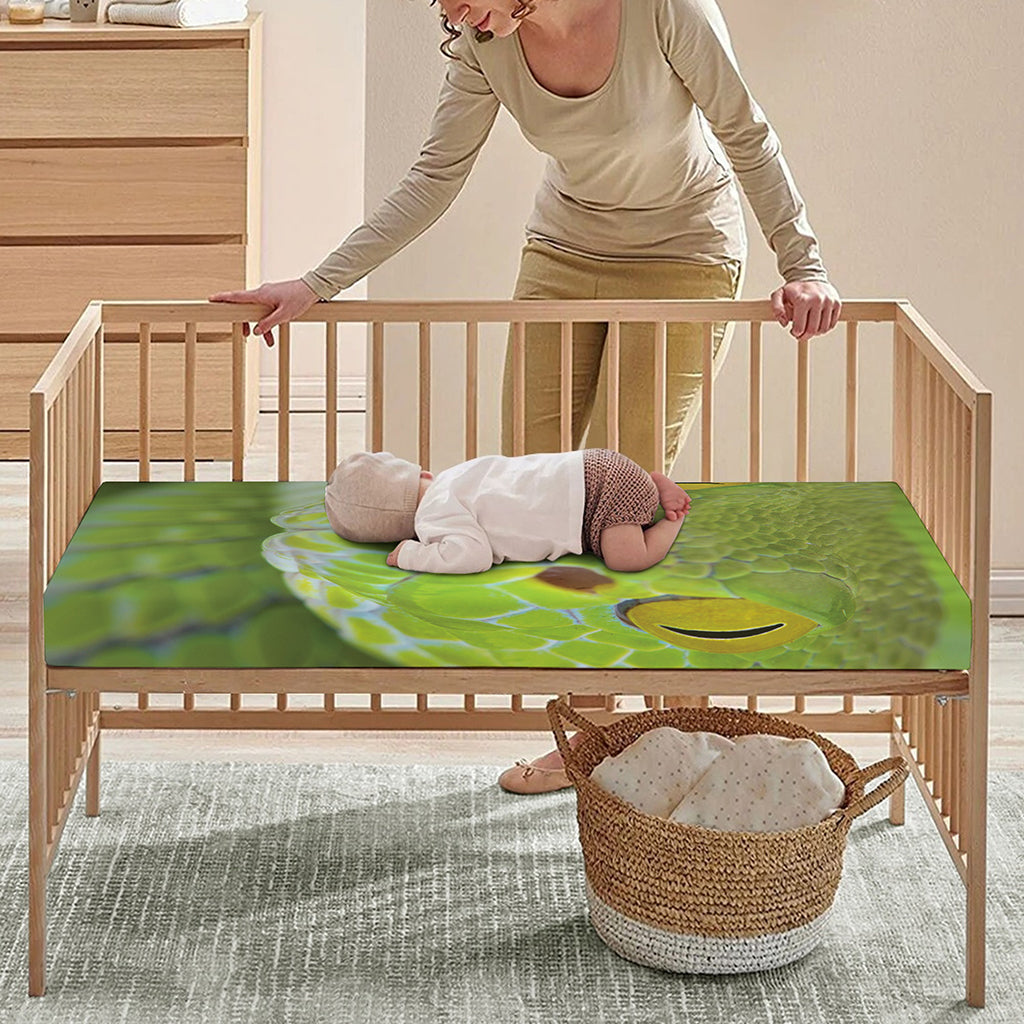 Green Pit Viper Print Baby Crib Sheet