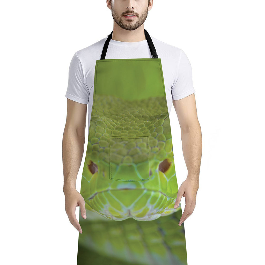 Green Pit Viper Print Bib Apron With Pocket