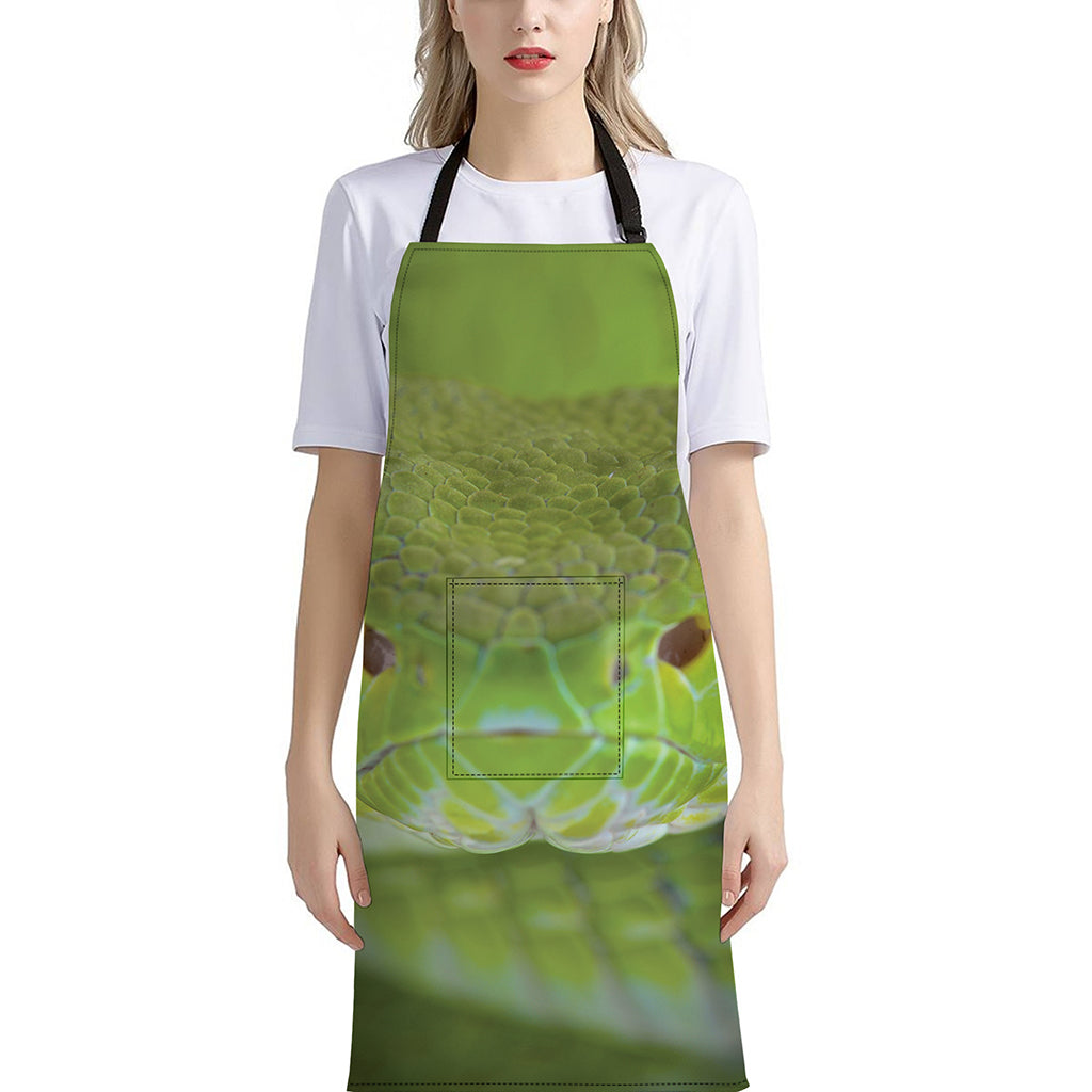 Green Pit Viper Print Bib Apron With Pocket