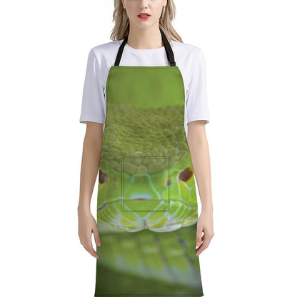 Green Pit Viper Print Bib Apron With Pocket