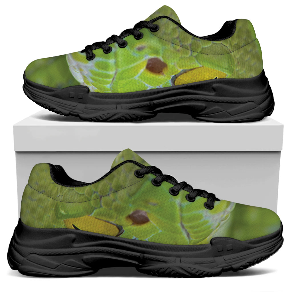 Green Pit Viper Print Black Chunky Shoes
