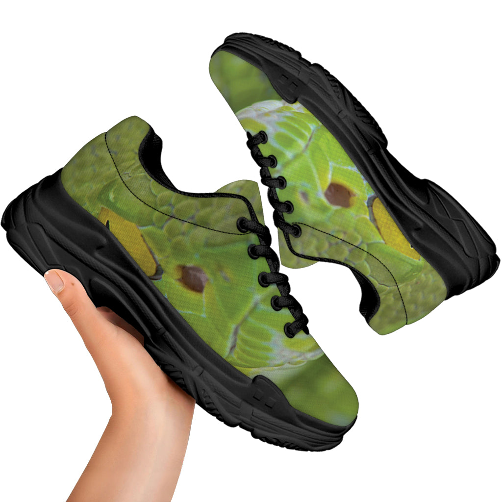 Green Pit Viper Print Black Chunky Shoes
