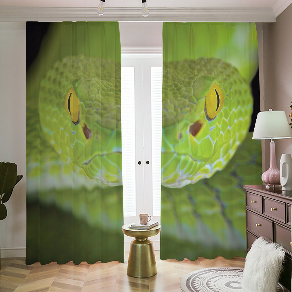 Green Pit Viper Print Blackout Pencil Pleat Curtains