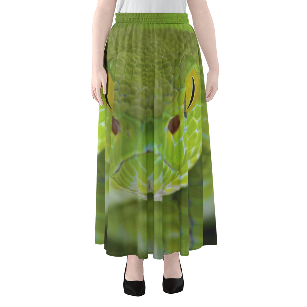 Green Pit Viper Print Chiffon Maxi Skirt