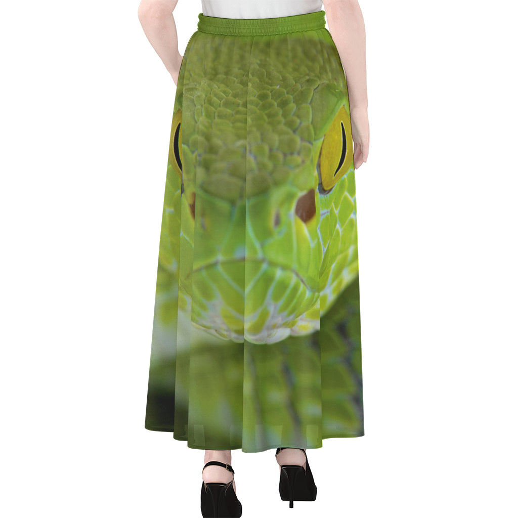 Green Pit Viper Print Chiffon Maxi Skirt