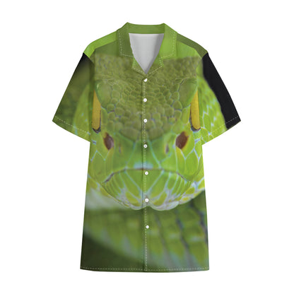Green Pit Viper Print Cotton Hawaiian Shirt