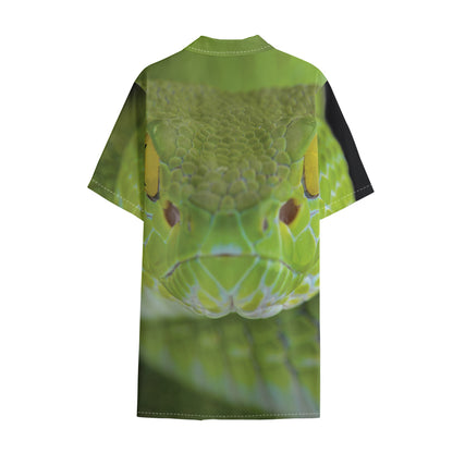 Green Pit Viper Print Cotton Hawaiian Shirt